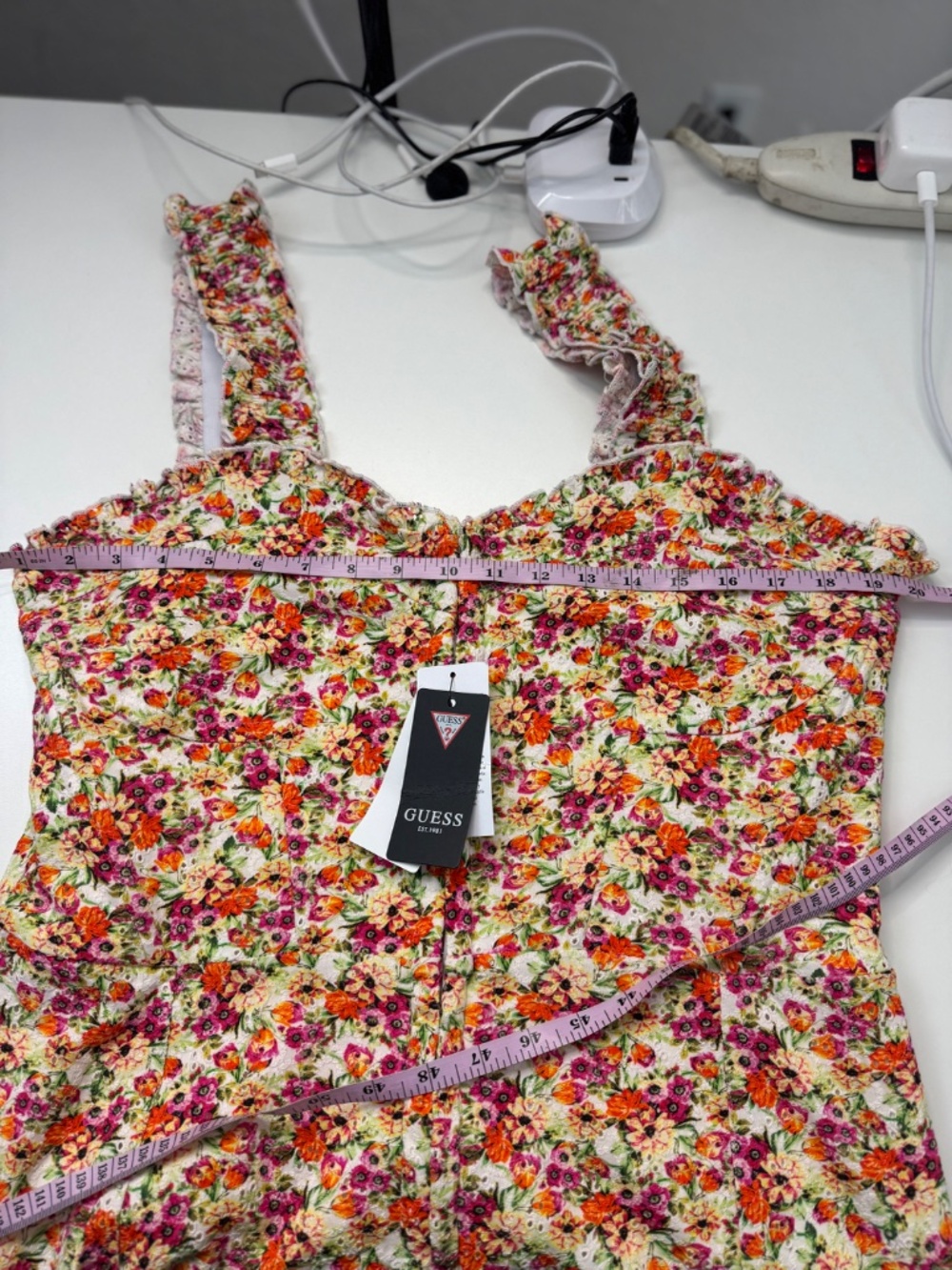 Guess Sangallo Carmen Floral Ruffle Trim Sleeveless Mini Dress Cottagecore Dress - Picture 8 of 12